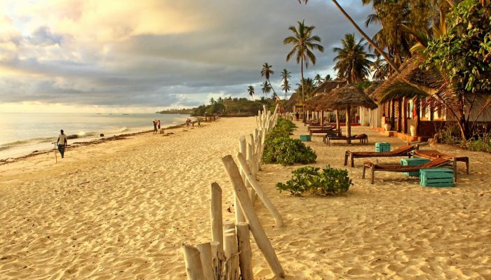 Tropical exotic beach Sunny morning in Zanzibar on Jambiani white sands